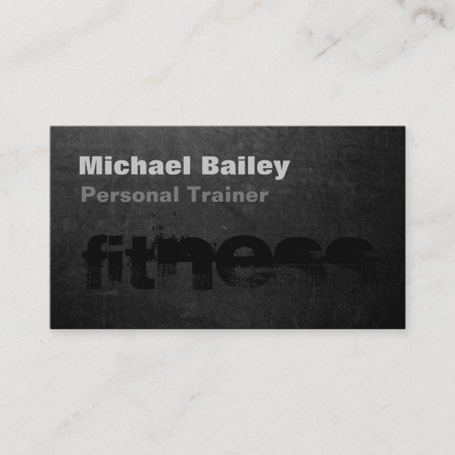 Attractive Black Grey Chalkboard Personal Trainer Business Card (Front)
