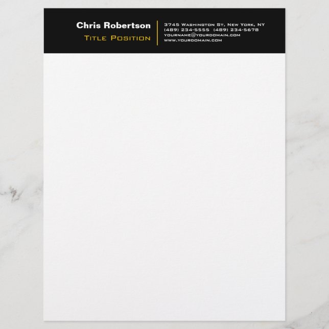 Attractive Black Yellow White Modern Custom Letterhead (Front)