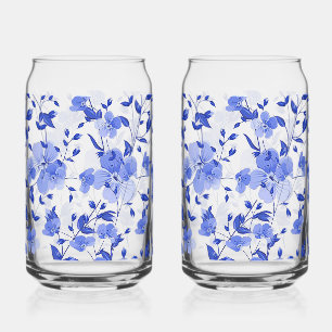 Attractive Blue Floral Print Can Glass Set