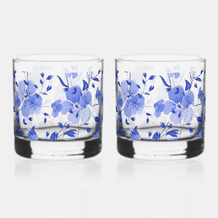 Attractive Blue Floral Print Whiskey Glass Set