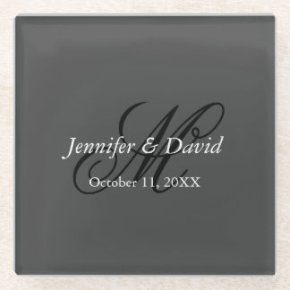 Attractive Calligraphy Monogram Wedding Glass Coaster