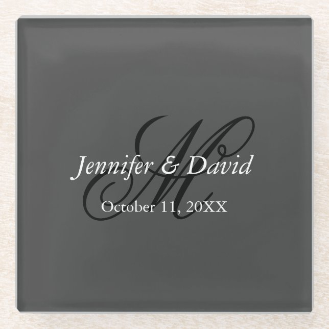 Attractive Calligraphy Monogram Wedding Glass Coaster (Front)