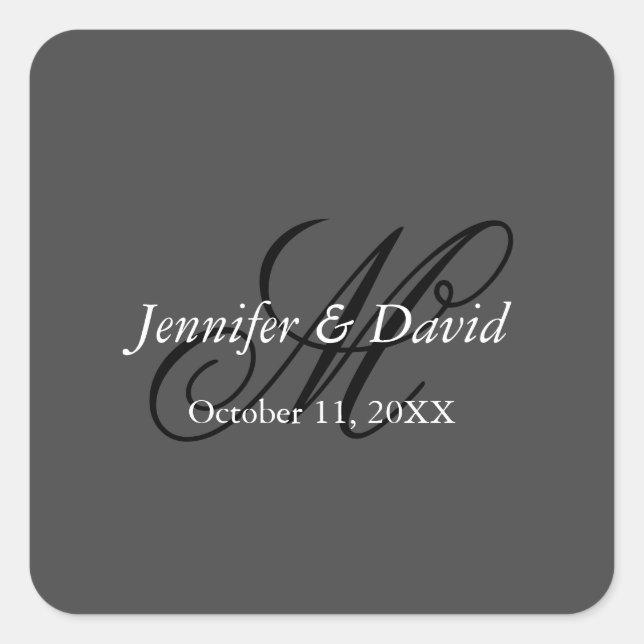 Attractive Calligraphy Monogram Wedding Square Sticker (Front)