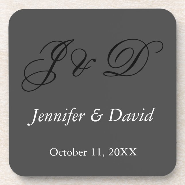 Attractive Calligraphy Script Monogram Wedding Coaster (Front)