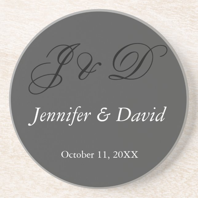 Attractive Calligraphy Script Monogram Wedding Coaster (Front)