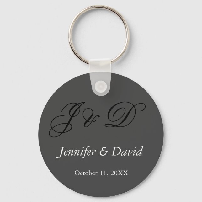 Attractive Calligraphy Script Monogram Wedding Key Ring (Front)