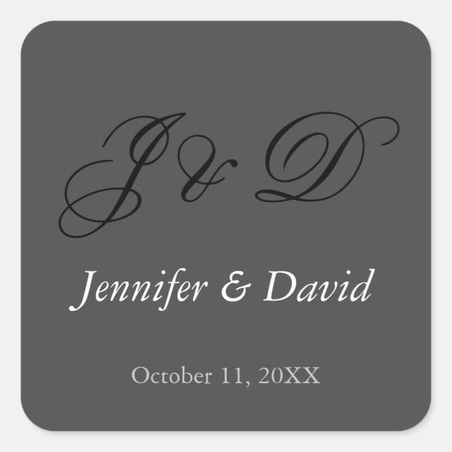 Attractive Calligraphy Script Monogram Wedding Square Sticker (Front)