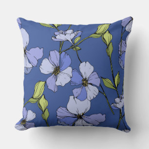 Attractive deep blue wildflowers pattern  cushion