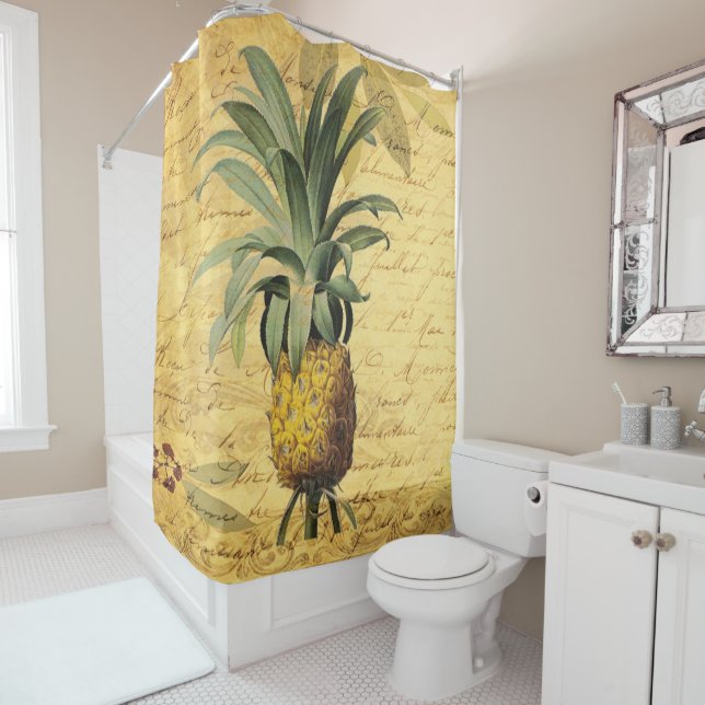 Attractive Elegant Rustic Calligraphy pineapple Shower Curtain (In Situ)