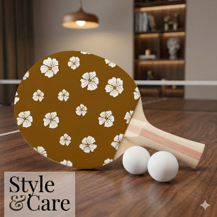 Attractive Floral Pattern on Brown Ping Pong Paddle
