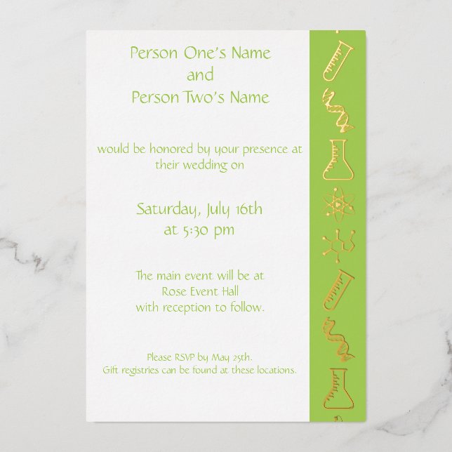 Attractive Forces in Peridot Foil Invitation (Front)