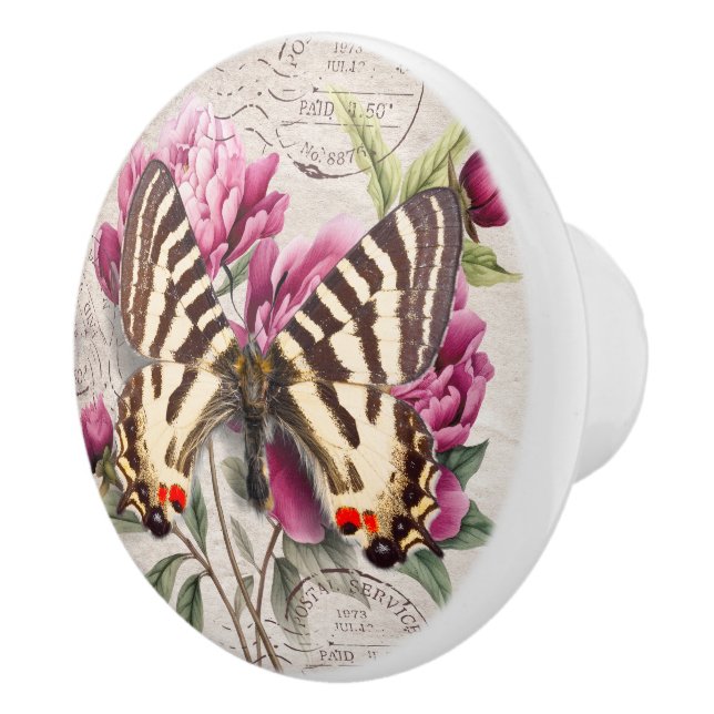 Attractive french artwork Botanical kraft paper Ceramic Knob (Right)