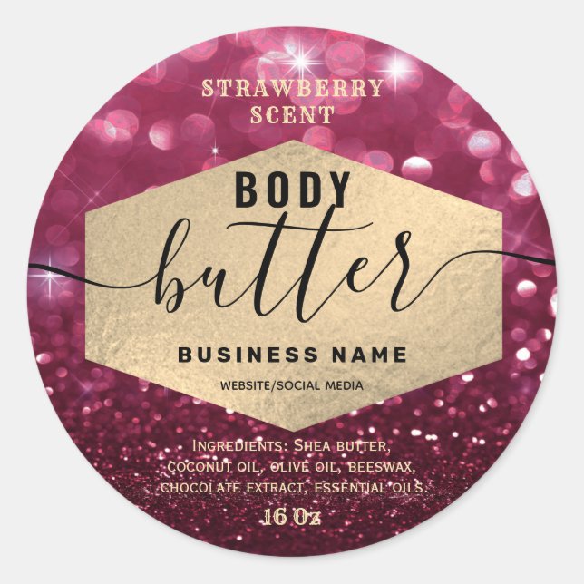 Attractive glittery script body butter label (Front)