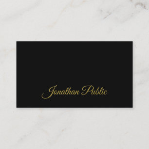 Attractive Gold Calligraphy Script Simple Black Business Card