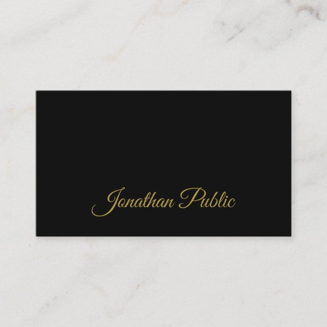 Attractive Gold Calligraphy Script Simple Black Business Card (Front)