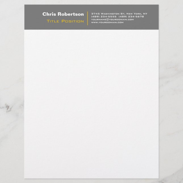 Attractive Grey Yellow White Charming Custom Letterhead (Front)