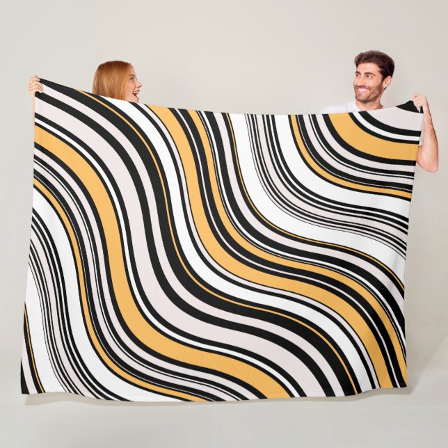 Attractive ink art Abstract pattern black yellow Fleece Blanket (In Situ)