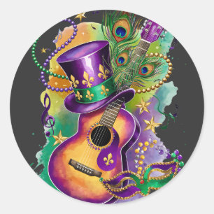 Attractive Mardi Gras Mix Guitar Costume Festive Classic Round Sticker