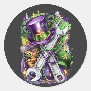 Attractive Mardi Gras Mix Mechanic Costume Festive Classic Round Sticker