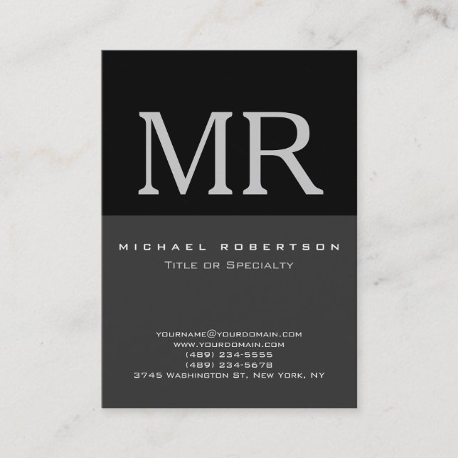Attractive Monogram Black Grey Cool Business Card (Front)
