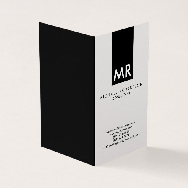 Attractive Monogram Black White Modern Business Card (Outside)