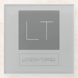 Attractive Monogram Grey Plain Glass Coaster