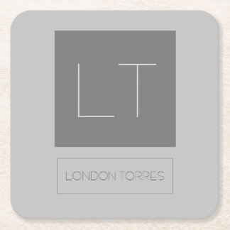 Attractive Monogram Grey Plain Square Paper Coaster