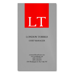 Attractive Monogram Grey Red White Plain Magnetic Business Card