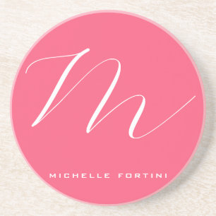 Attractive Monogram Pink White Modern Plain Coaster