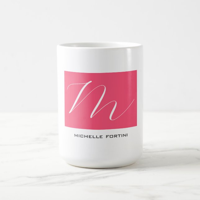 Attractive Monogram Pink White Modern Plain Coffee Mug (Center)