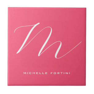 Attractive Monogram Pink White Modern Plain Tile