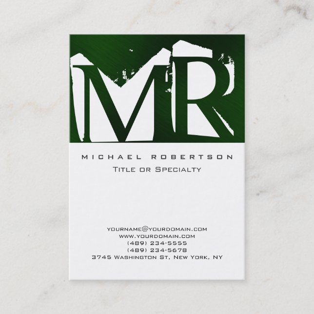 Attractive Monogram White Green Cool Business Card (Front)