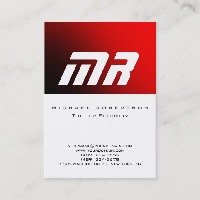 Attractive Monogram White Red Cool Business Card (Front)
