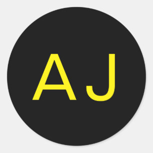 Attractive Monogram Yellow Black Modern Minimalist Classic Round Sticker