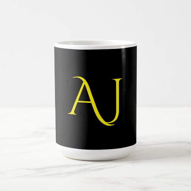 Attractive Monogram Yellow Black Modern Minimalist Coffee Mug (Center)