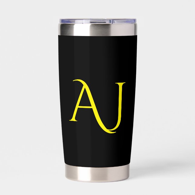 Attractive Monogram Yellow Black Modern Minimalist Insulated Tumbler (Front)