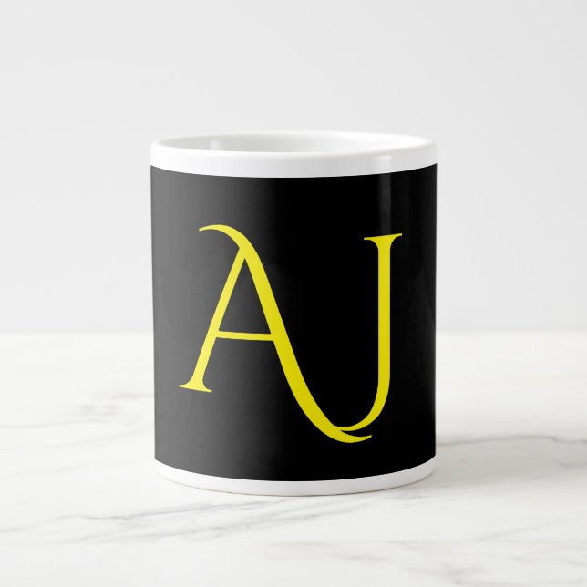 Attractive Monogram Yellow Black Modern Minimalist Large Coffee Mug (Front)