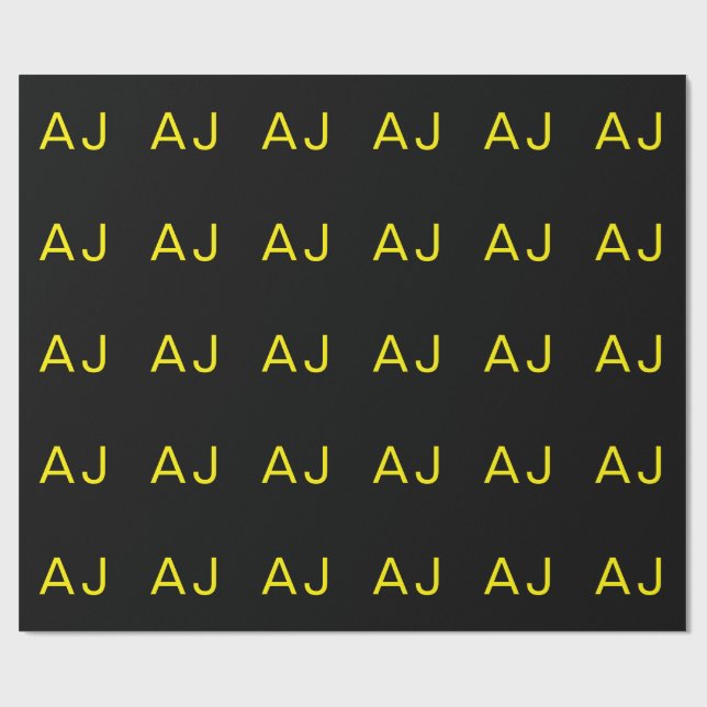 Attractive Monogram Yellow Black Modern Minimalist Wrapping Paper (Flat)