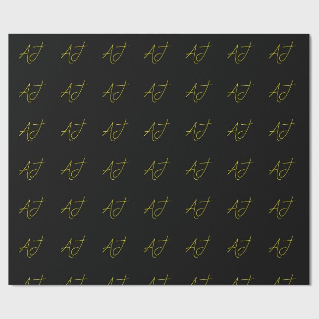 Attractive Monogram Yellow Black Modern Minimalist Wrapping Paper (Flat)