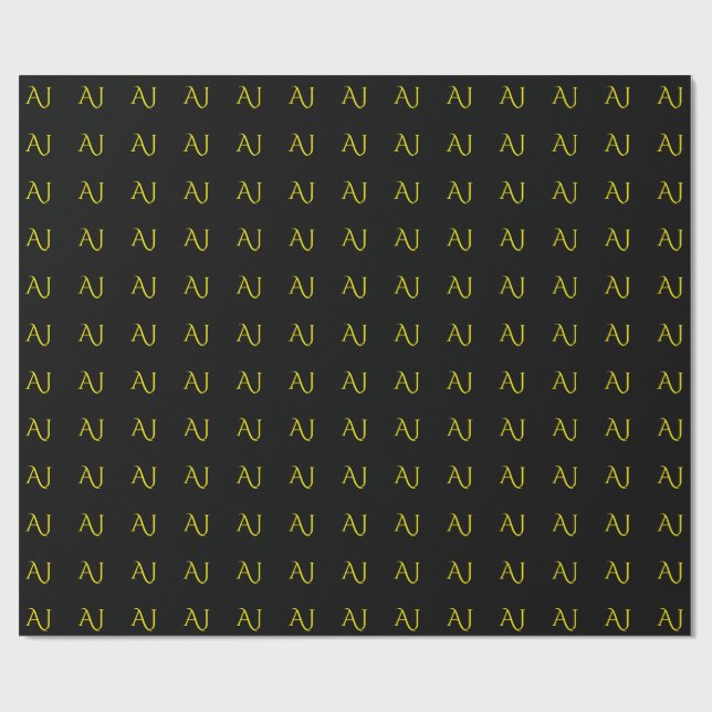 Attractive Monogram Yellow Black Modern Minimalist Wrapping Paper (Flat)
