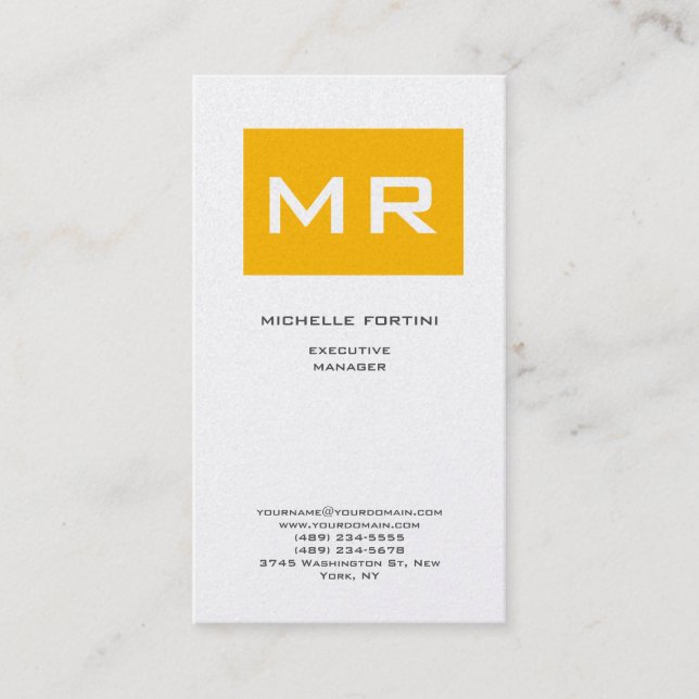 Attractive Monogram Yellow White Modern Minimalist Business Card (Front)