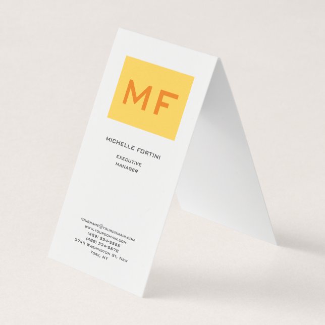 Attractive Monogram Yellow White Modern Minimalist Business Card (Front)
