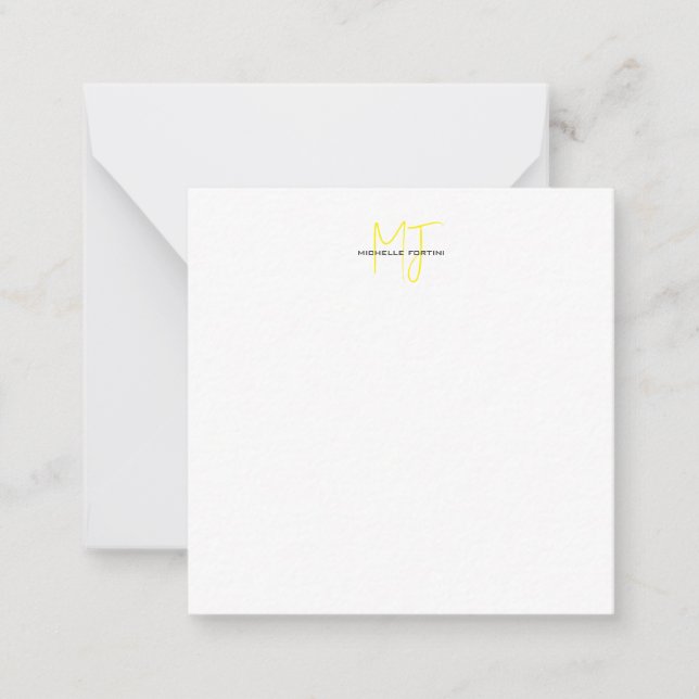 Attractive Monogram Yellow White Modern Minimalist Card (Front)