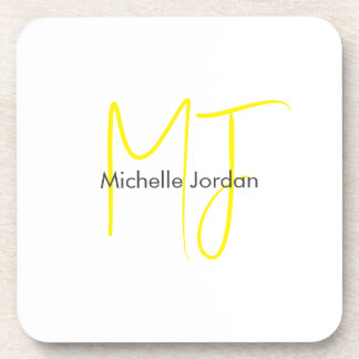 Attractive Monogram Yellow White Modern Minimalist Coaster