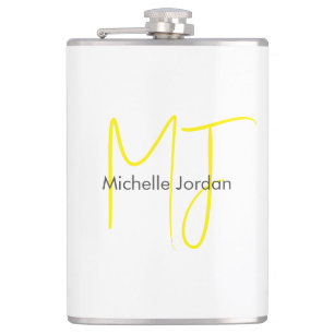 Attractive Monogram Yellow White Modern Minimalist Hip Flask