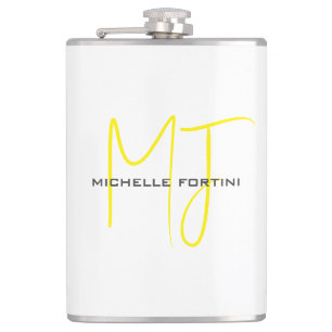 Attractive Monogram Yellow White Modern Minimalist Hip Flask