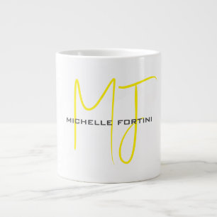 Attractive Monogram Yellow White Modern Minimalist Large Coffee Mug