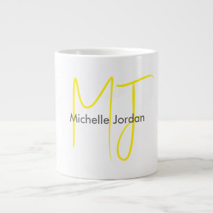 Attractive Monogram Yellow White Modern Minimalist Large Coffee Mug