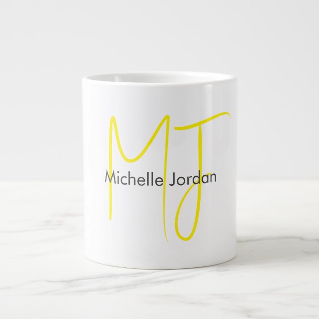 Attractive Monogram Yellow White Modern Minimalist Large Coffee Mug (Front)