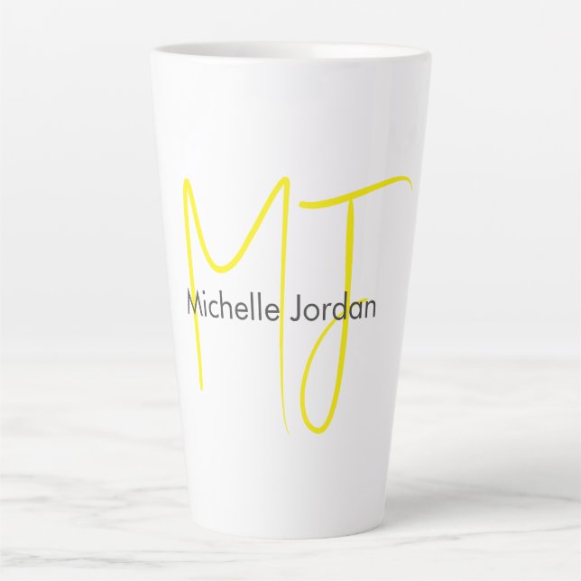 Attractive Monogram Yellow White Modern Minimalist Latte Mug (Front)